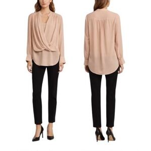 BCBGMaxAzria Jaklyn Draped Hi Lo Blouse in Soft Blush Size XS